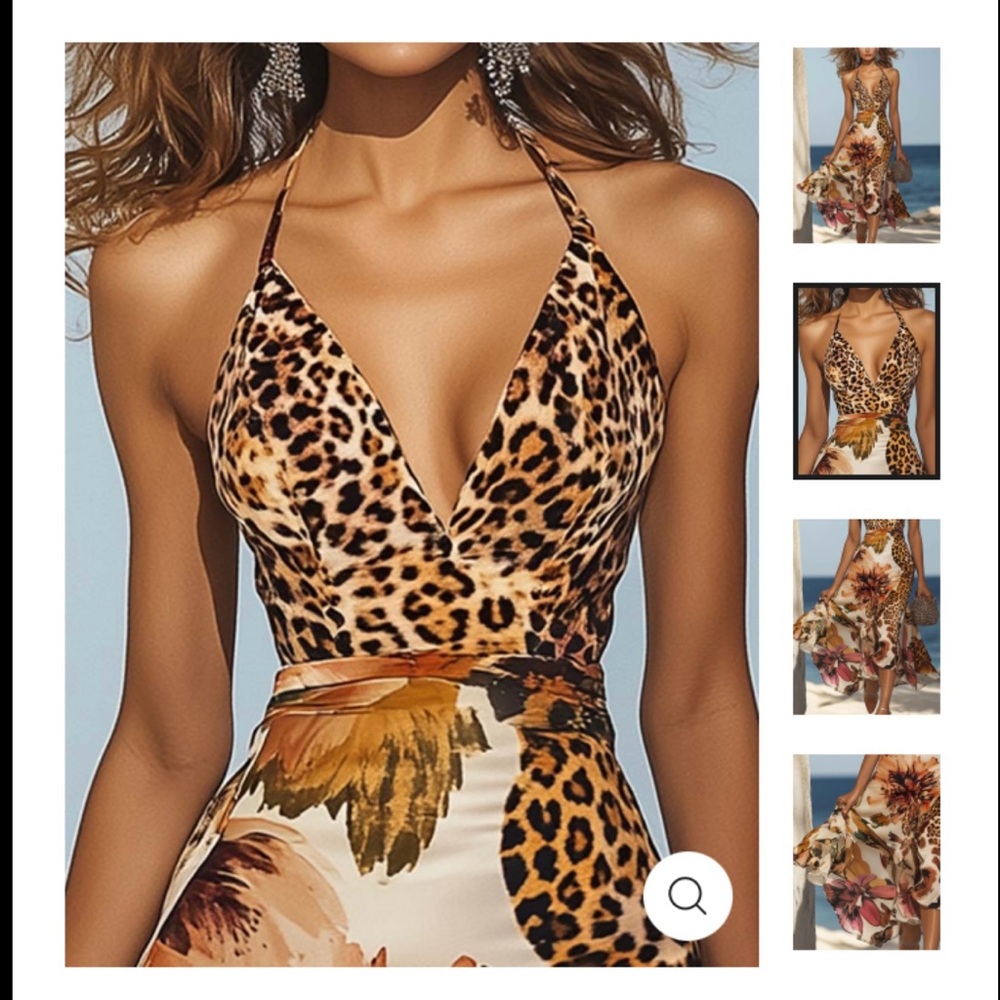 Elegant Leopard and Floral Print Halter Maxi Dress - Picture 2 of 4